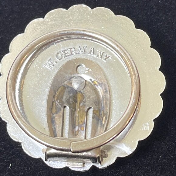 West Germany Filigree Scarf Collar Clip Ring Silver Tone Mother of Pearl Vintage - Picture 2 of 8